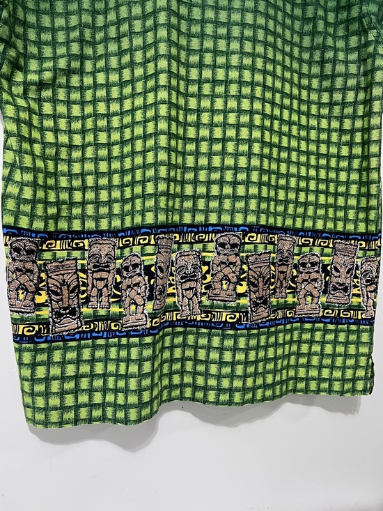 No Boundaries Green Tiki Cotton Short-Sleeve Button Shirt 90’s Y2K Summer Resort - Picture 5 of 8